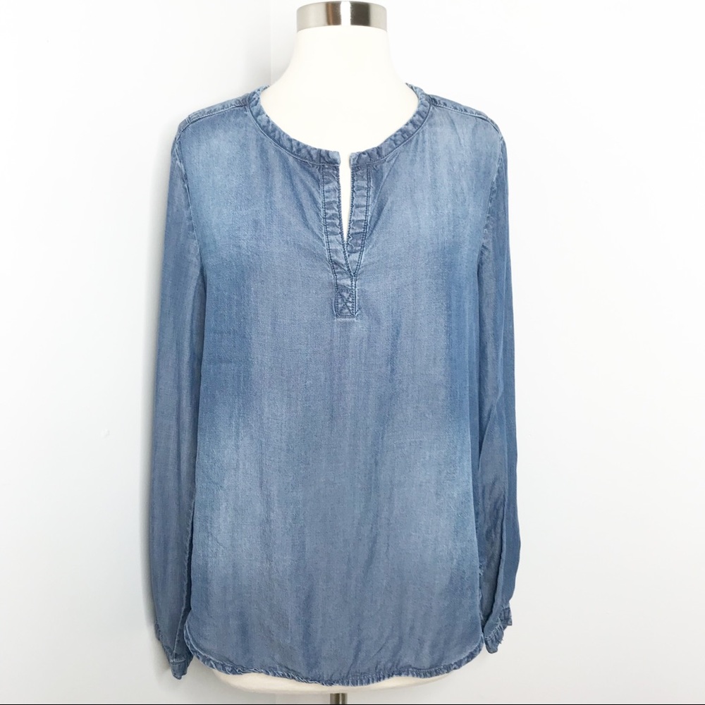 Cloth & Stone Blue Denim Chambray Popover Top
